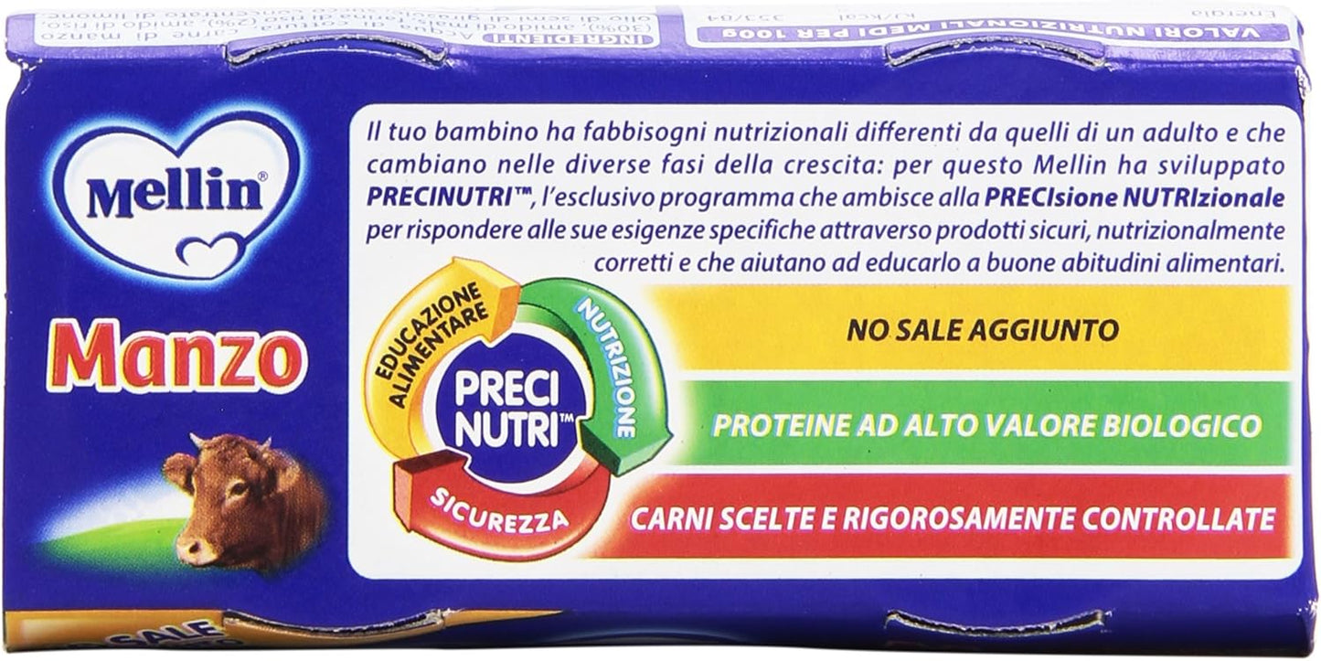 Mellin, Omogenizzato con Carne di Manzo e Farina di Riso, 2 x 80g