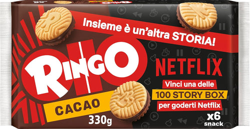 Pavesi Ringo Biscotti Farciti con Crema al Gusto Cacao per Colazione o Gustoso Snack, Senza Olio di Palma, Formato Famiglia - Confezione da 330 g