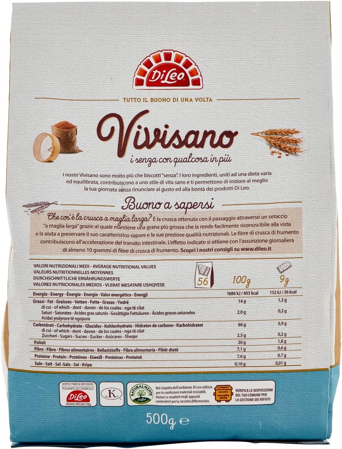 Di Leo Vivisano Biscotti Integrali, 500g