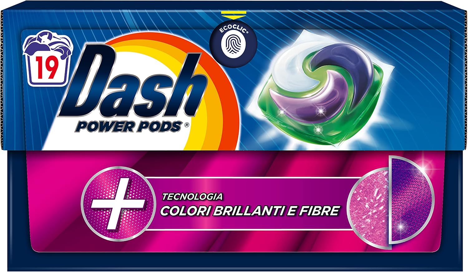 Dash Power Pods Detersivo Lavatrice In Capsule, 19 Lavaggi, Tecnologia Colori Brillanti E Fibre, Protegge I Capi, Efficace Anche A Freddo E In Cicli Brevi