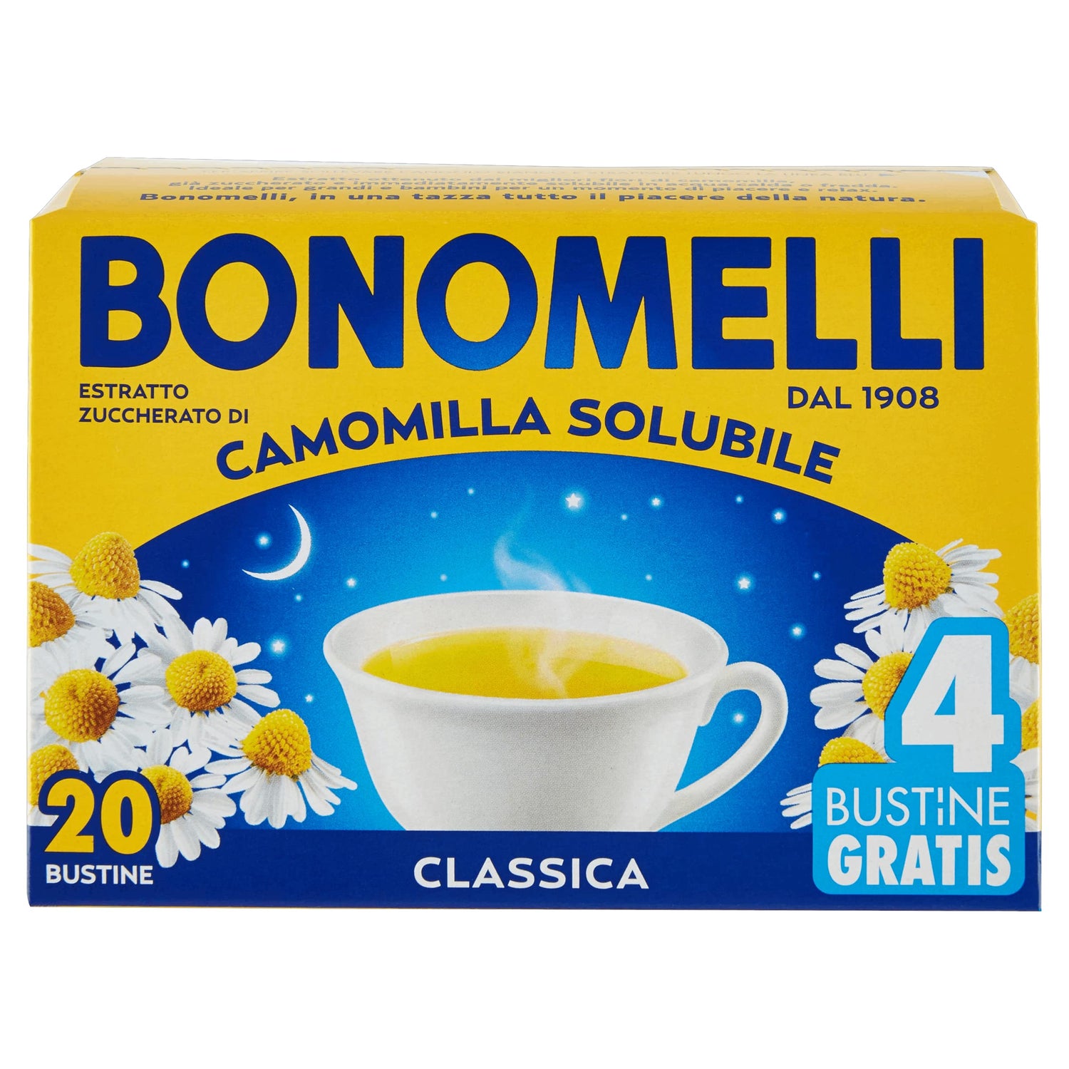 Bonomelli Camomilla Solubile Classica 20 bustine, Concentrato Estratto da Fiori Selezionati, Dona Momenti di Calma e Relax (Confezione da 2)