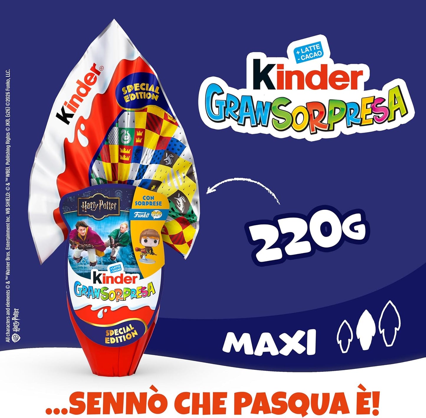 Kinder GranSorpresa Maxi Funko PoP Harry Potter - Uovo di Pasqua Kinder 2026, Finissimo Cioccolato al Latte con Sorpresa Funko PoP, Idea Regalo Pasqua, 220 Grammi