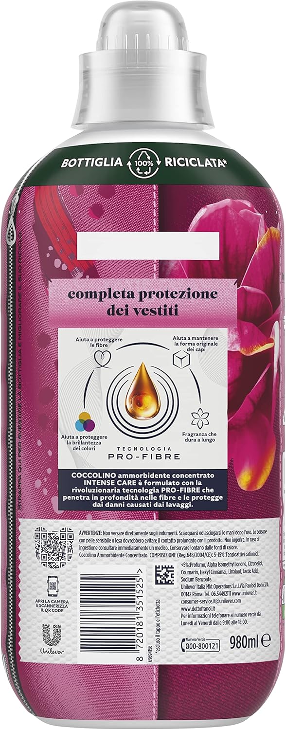 Coccolino Ammorbidente Concentrato Fiori di Tiarè e Frutti Rossi, Ammorbidente Lavatrice Intense Care con Tecnologia Pro-Fibre, Formato Fino a 42 Lavaggi, 980 ml