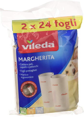 Vileda Margherita Ricambio Spazzola con Fogli Adesivi, Set 2 Rotoli, White