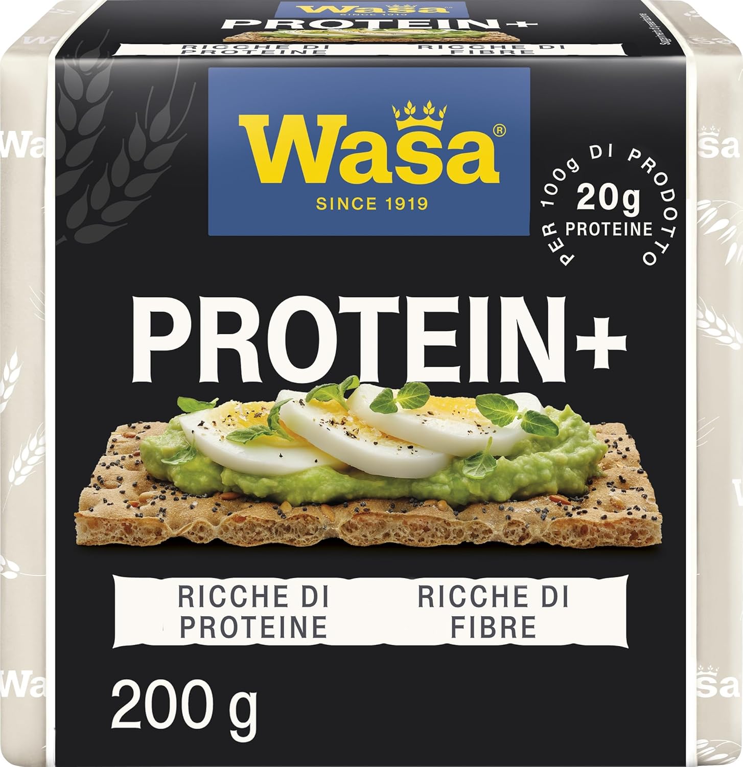 Wasa Protein+, Fette Croccanti, Ricche di Proteine 20g per 100g, con Semi di Lino, Semi di Papavero e Sale Marino, 200g