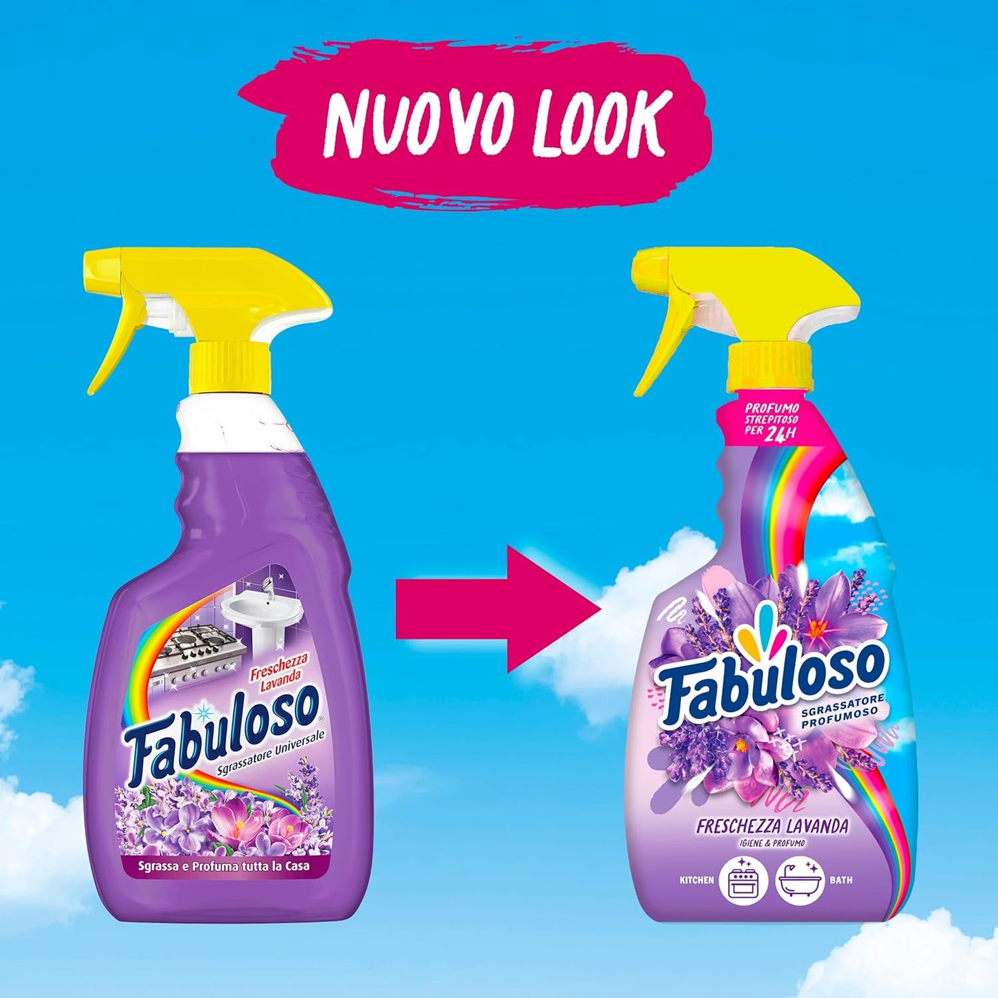 Fabuloso detersivo spray Sgrassatore Universale Freschezza Lavanda 10 x 600 ml I Azione antiodore I Nuova Formula I Ingredienti al 97% di origine naturale I Potere sgrassante al 100%