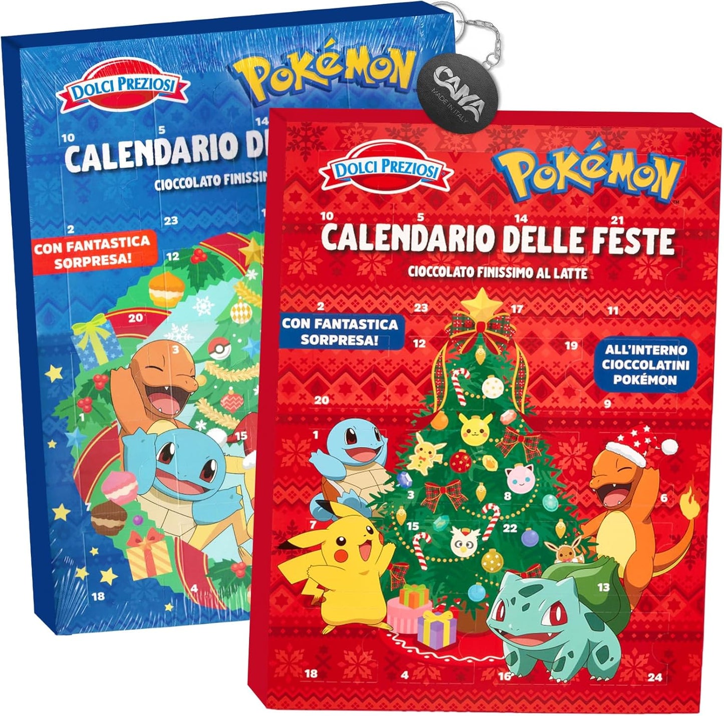 Dolci Preziosi Pokemon Calendario dell'Avvento 2023 con Cioccolato Finissimo al Latte 270g con Portachiavi CAIYA® [Singolo Calendario]