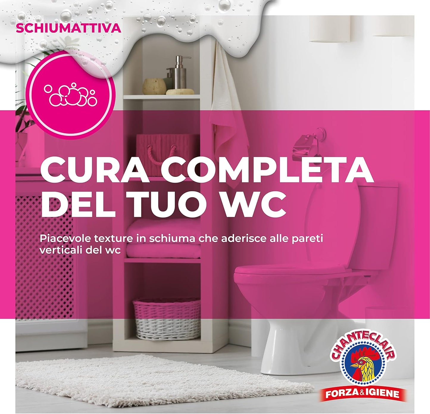 Chanteclair - WC Schiumattiva con Candeggina - Pulisce e Igienizza, Funziona anche Sottosopra, Forza&Igiene - 625 ml