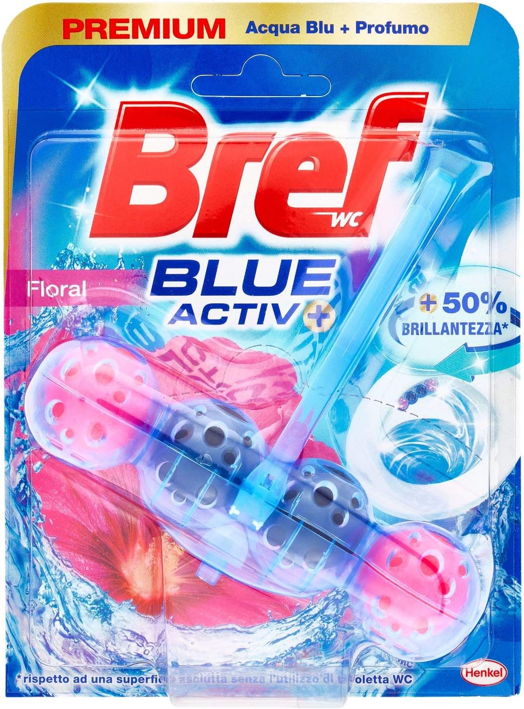 Bref Bref WC Blue Activ+ Floral, Detergente Profumatore WC in Pastiglie Igienizzante Bagno, Pulito, Fresco, Monopacco - 50 g