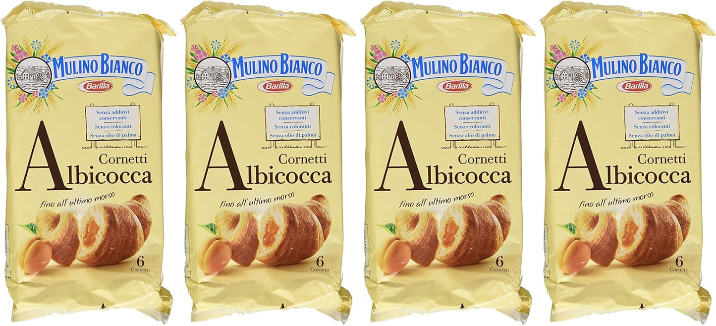 Mulino Bianco Cornetti con Confettura di Albicocche 100% Italiane - 6 brioches - 300 g