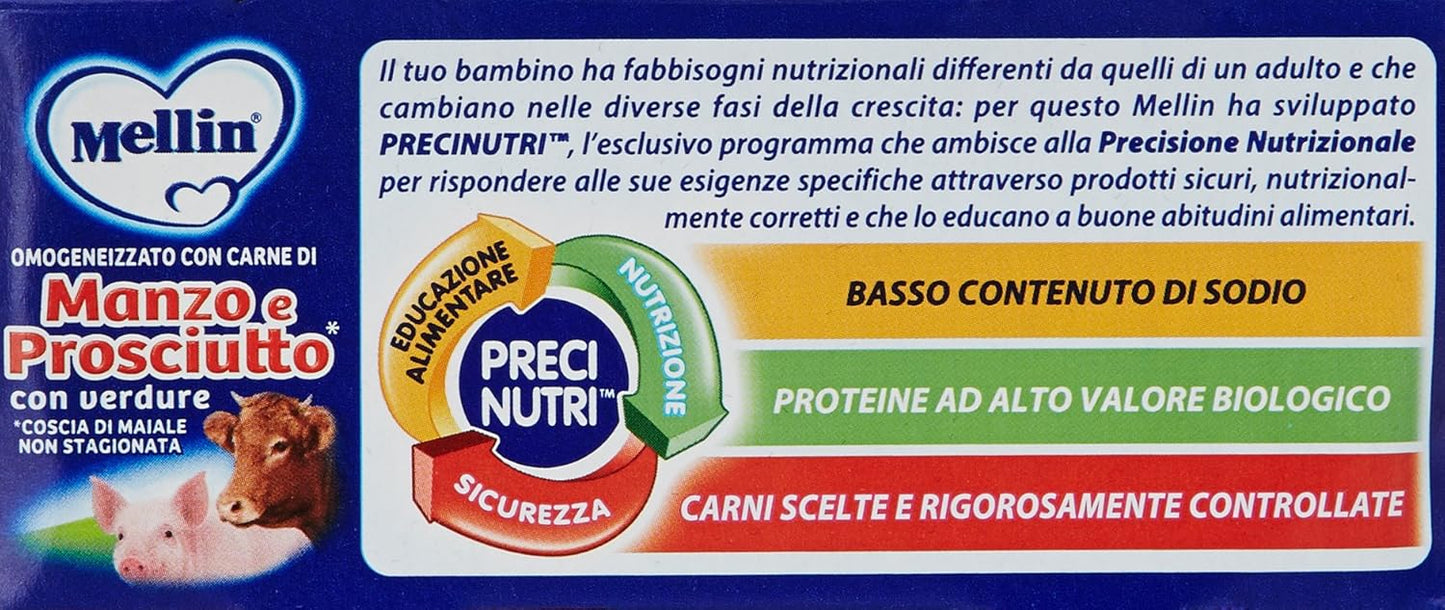 Mellin - Omogeneizzato Manzo/Prosciutto Carne/Verdure, Gr.80 (2 Pezzi)