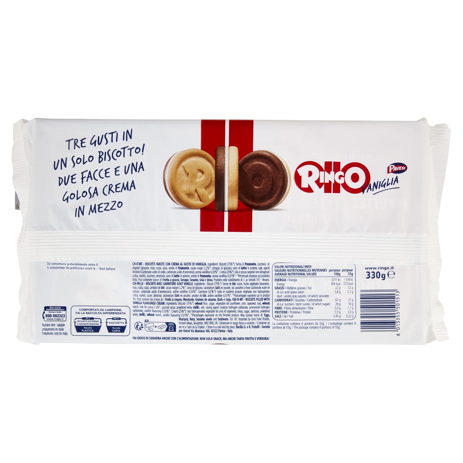 Pavesi Snack Ringo Vaniglia Formato Famiglia, Biscotti Farciti con Crema alla Vaniglia, Snack Dolce per Merenda o Pausa Studio, Confezione da 1320 g