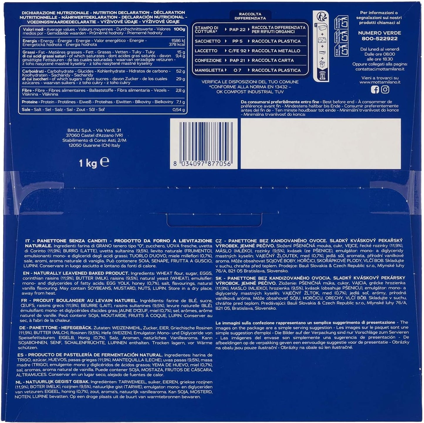 Motta Panettone Barbieri Senza Canditi, 1000g