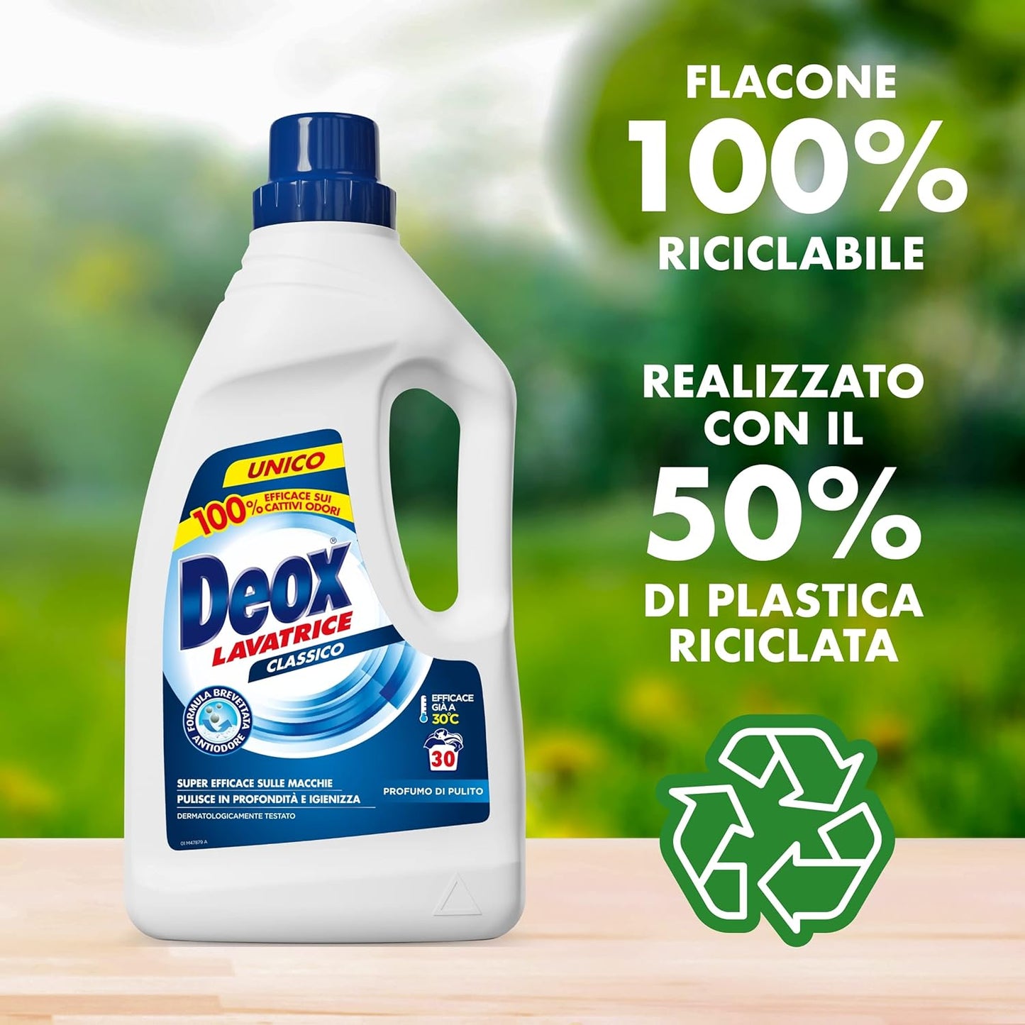 Deox - Detersivo Lavatrice Liquido Classico, 30 Lavaggi, Smacchia e Igienizza, con Formula Antiodore, 1500ml x 1 Confezione