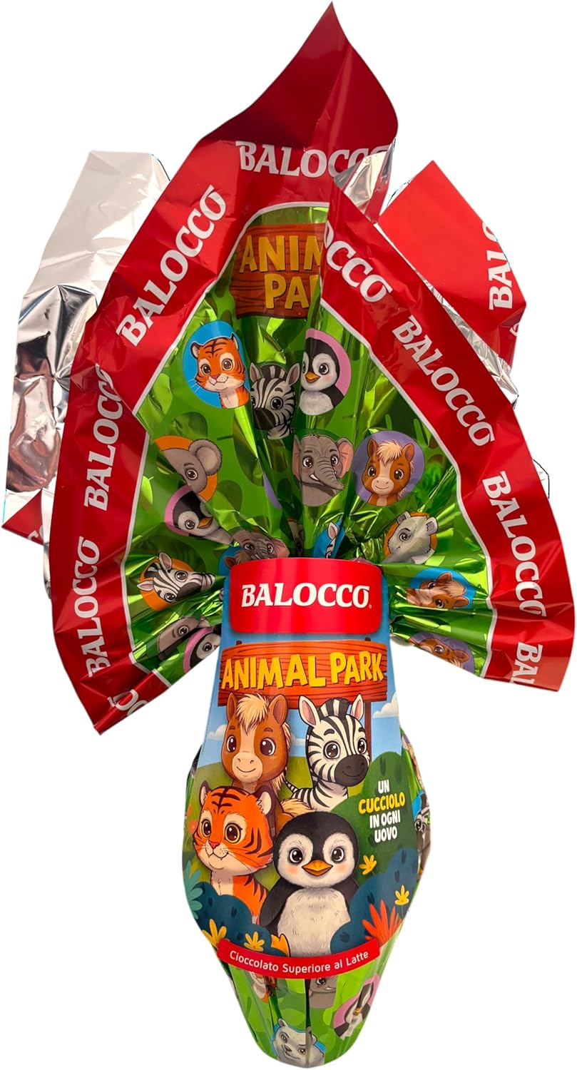 BaIocco Uovo di Pasqua Animal Park 220g – Cioccolato al Latte con Sorpresa per Bambini – Uovo Pasquale con Gadget a Tema Animali – Idea Regalo Pasqua