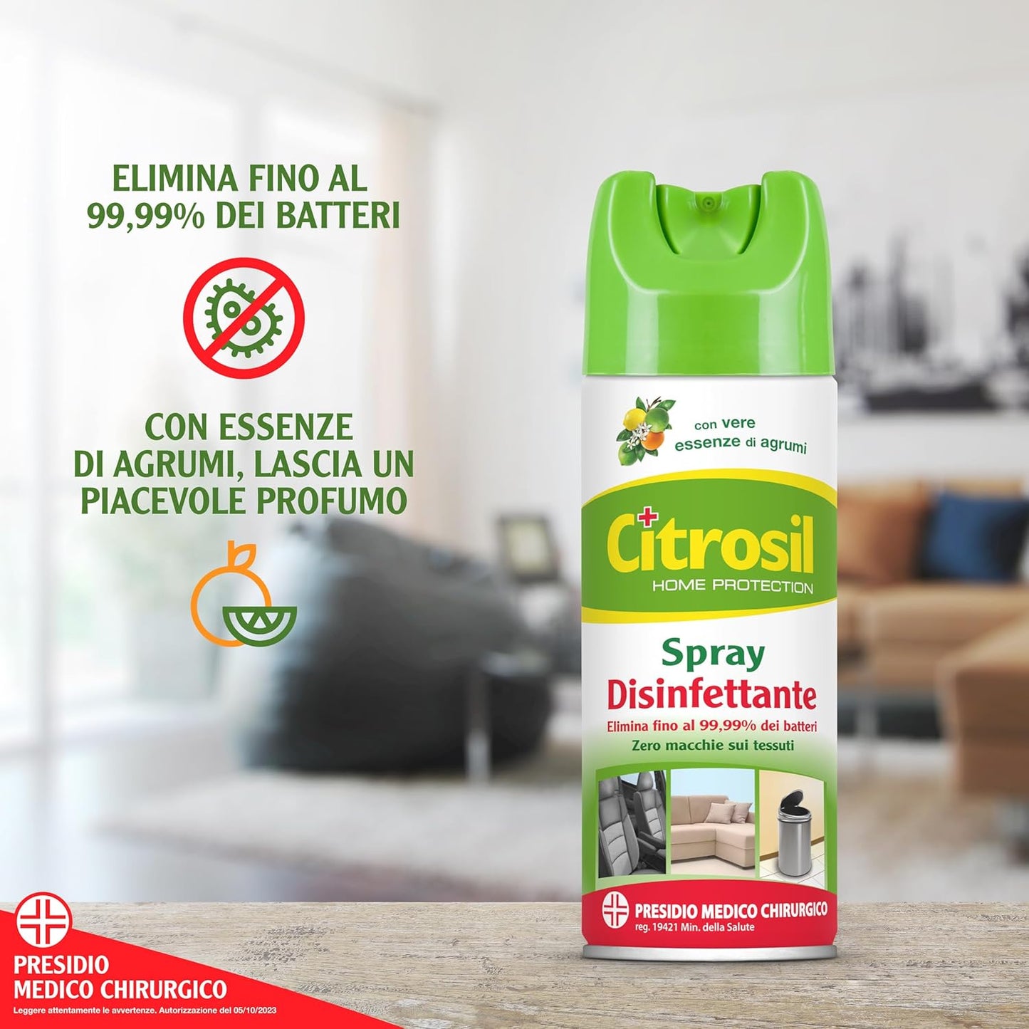 Citrosil Home Protection - Spray Disinfettante con Vere Essenze di Agrumi, Superfici Multiuso, Elimina Fino al 99,9% dei Batteri, 300 ml