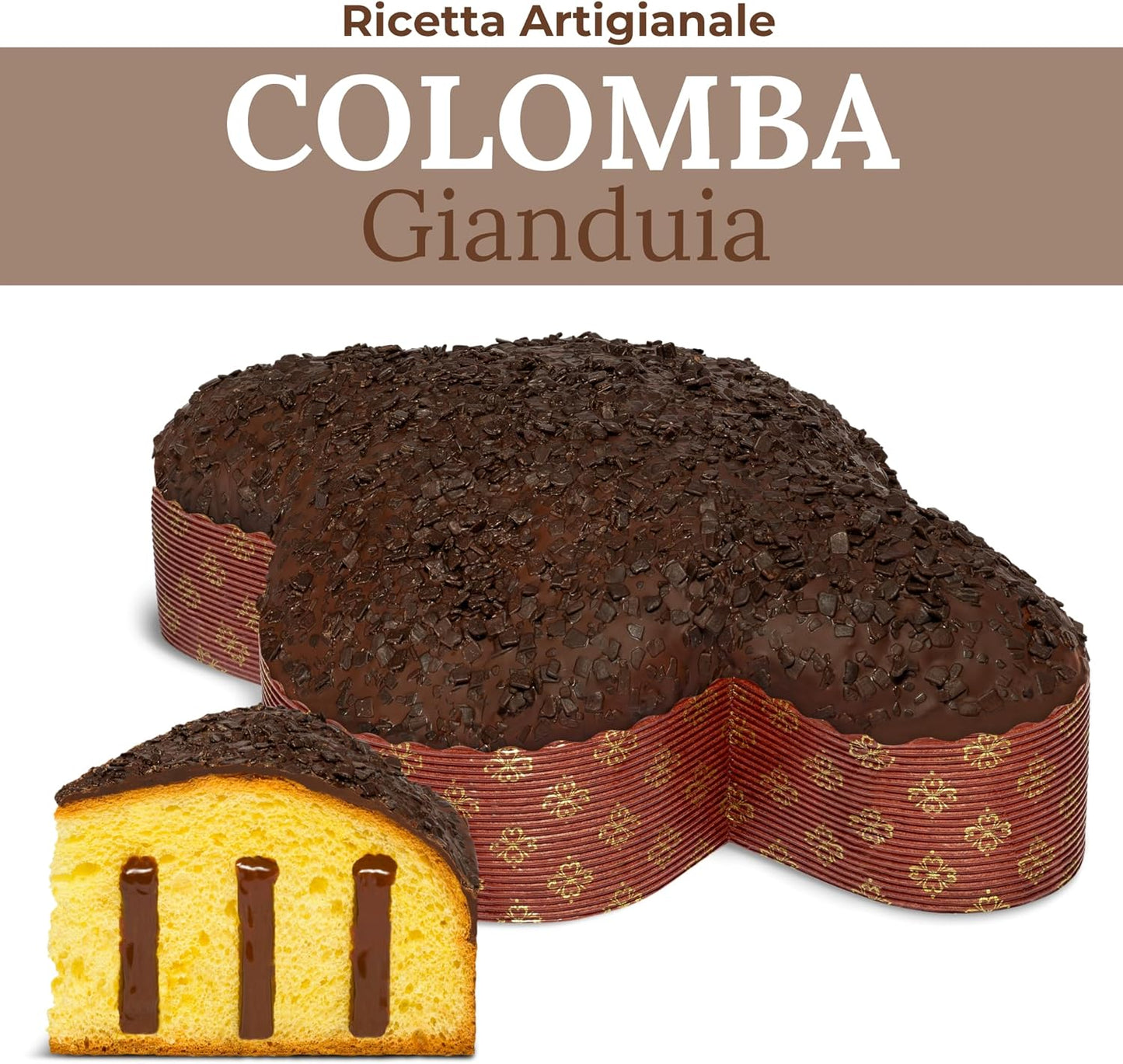 Colomba Artigianale alla Gianduia, 750 gr - Pasticceria Fraccaro 1932, Dolce Pasquale con Crema Gianduia e Glassa al Cioccolato, Senza Canditi, Lievitata Naturalmente, Linea Incarto Regalo