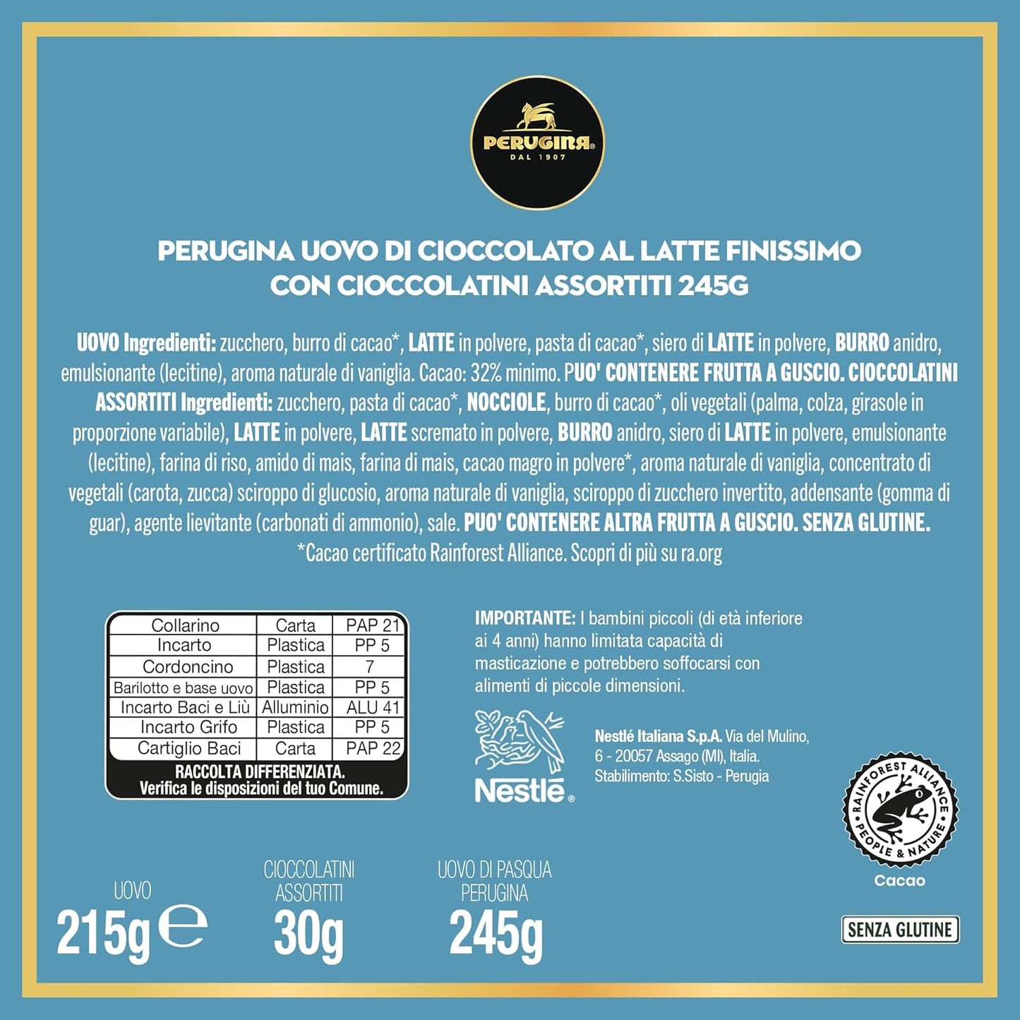 PERUGINA Uovo di Pasqua 2026 Cioccolato al Latte con 3 Cioccolatini 245g