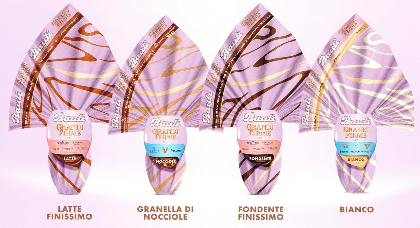 Bauli Grandi Firme LUI Uovo al CIOCCOLATO A LATTE Finissimo e Raffinata Sorpresa 365g con Portachiavi Raspada® (Edizione Pasqua 2024)