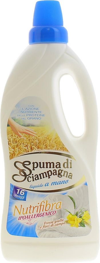 Spuma di Sciampagna - Bucato Nutrifibra Ipoallergenico, Profumo Fresia Gialla e Fiori di Campo - 4 flaconi da 1 l [4 l, 64 lavaggi]