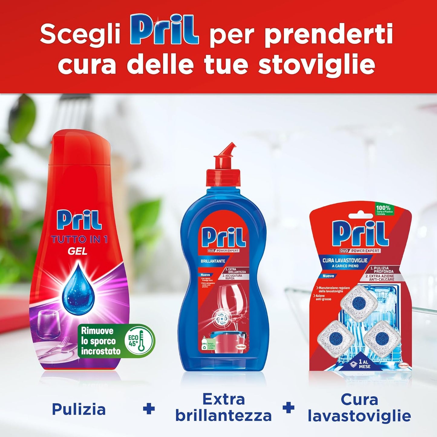 Pril Gel All in One Sciogli Grasso Detersivo Lavastoviglie Liquido Multi-Azione Sporco Difficile, Confezione da 35 lavaggi
