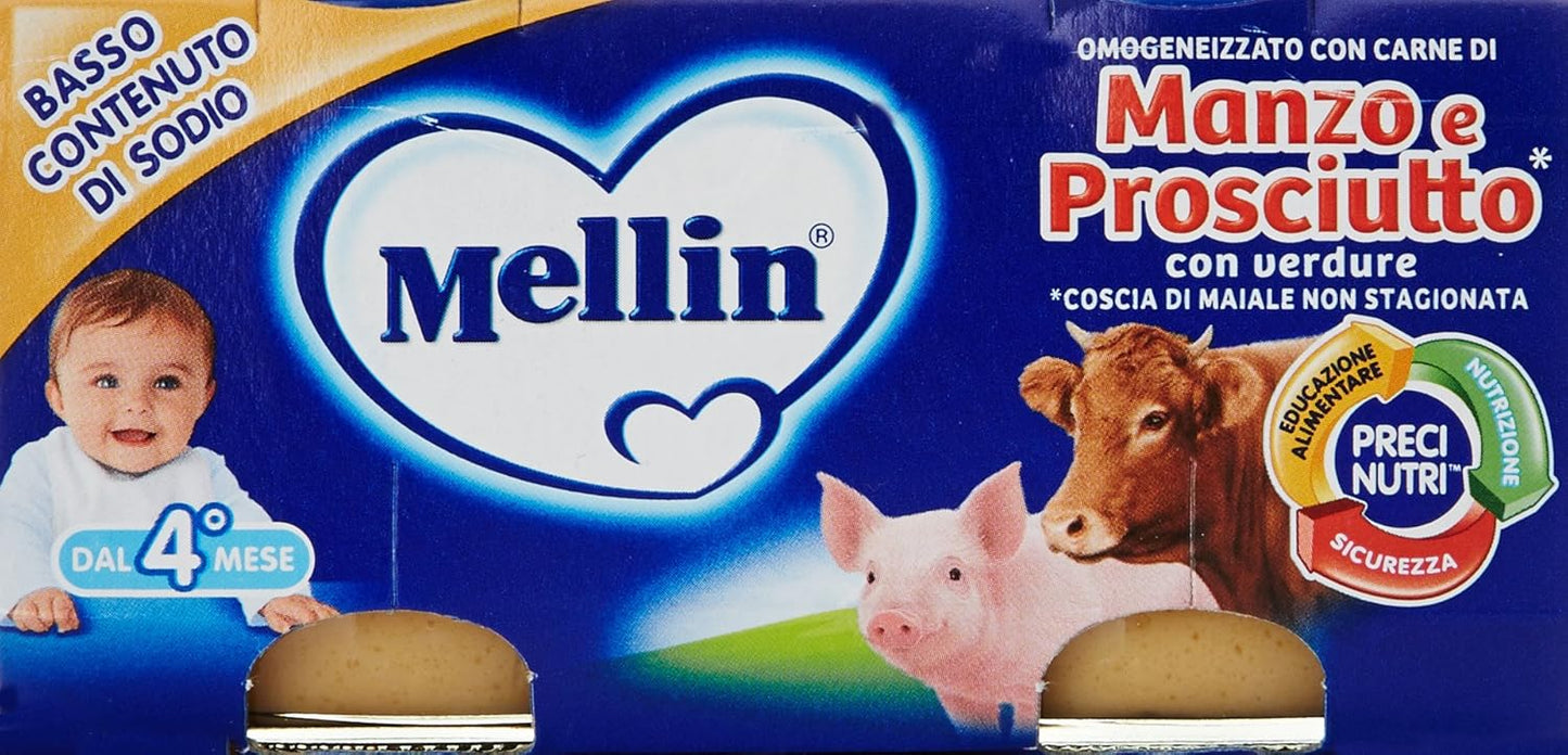 Mellin - Omogeneizzato Manzo/Prosciutto Carne/Verdure, Gr.80 (2 Pezzi)