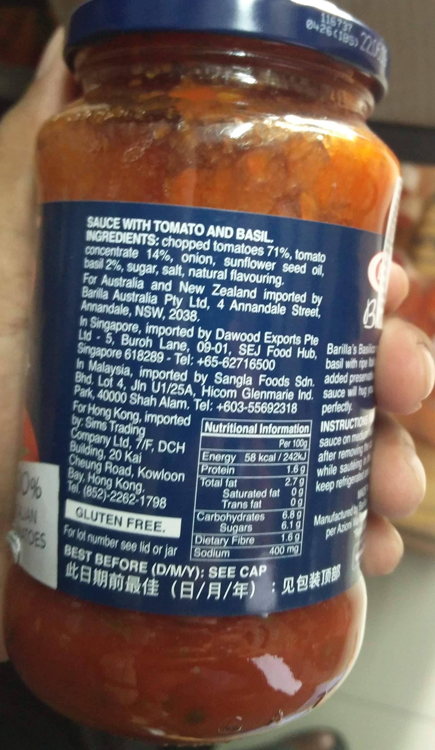 Barilla Bar Sugo Basilico, confezione da 6 (6 x 400 g)