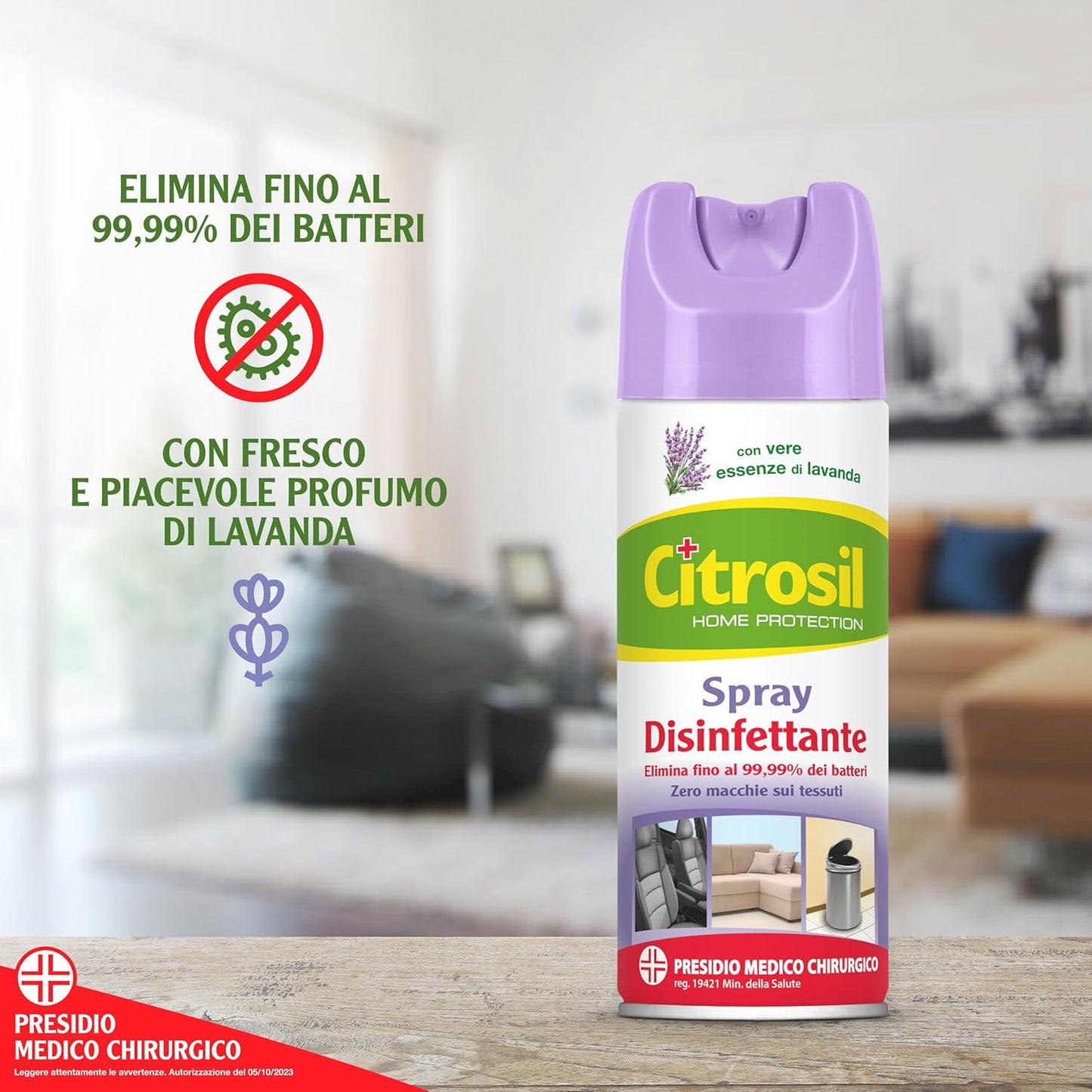 Citrosil Home Protection - Spray Disinfettante con Vere Essenze di Lavanda, Superfici Multiuso, Elimina Fino al 99,9% dei Batteri, 300 ml