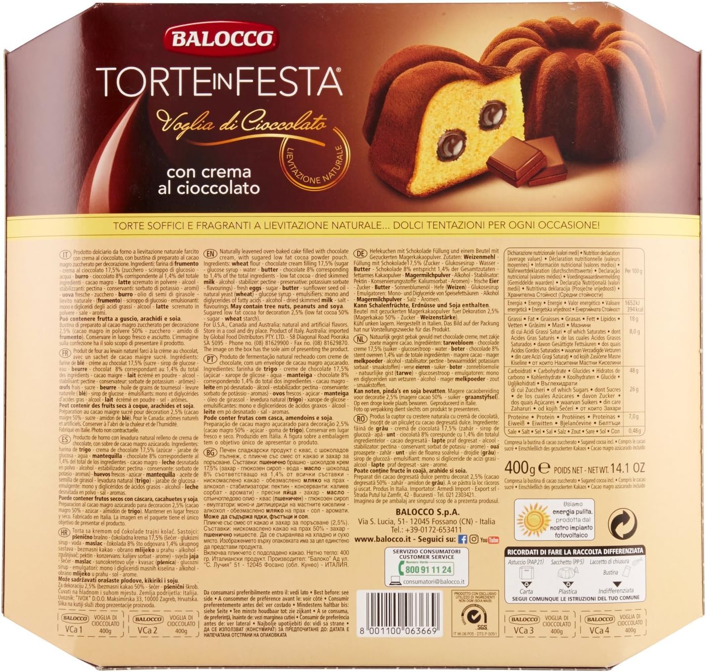 Balocco - Torte in Festa, con Crema al Cioccolato, 400 g