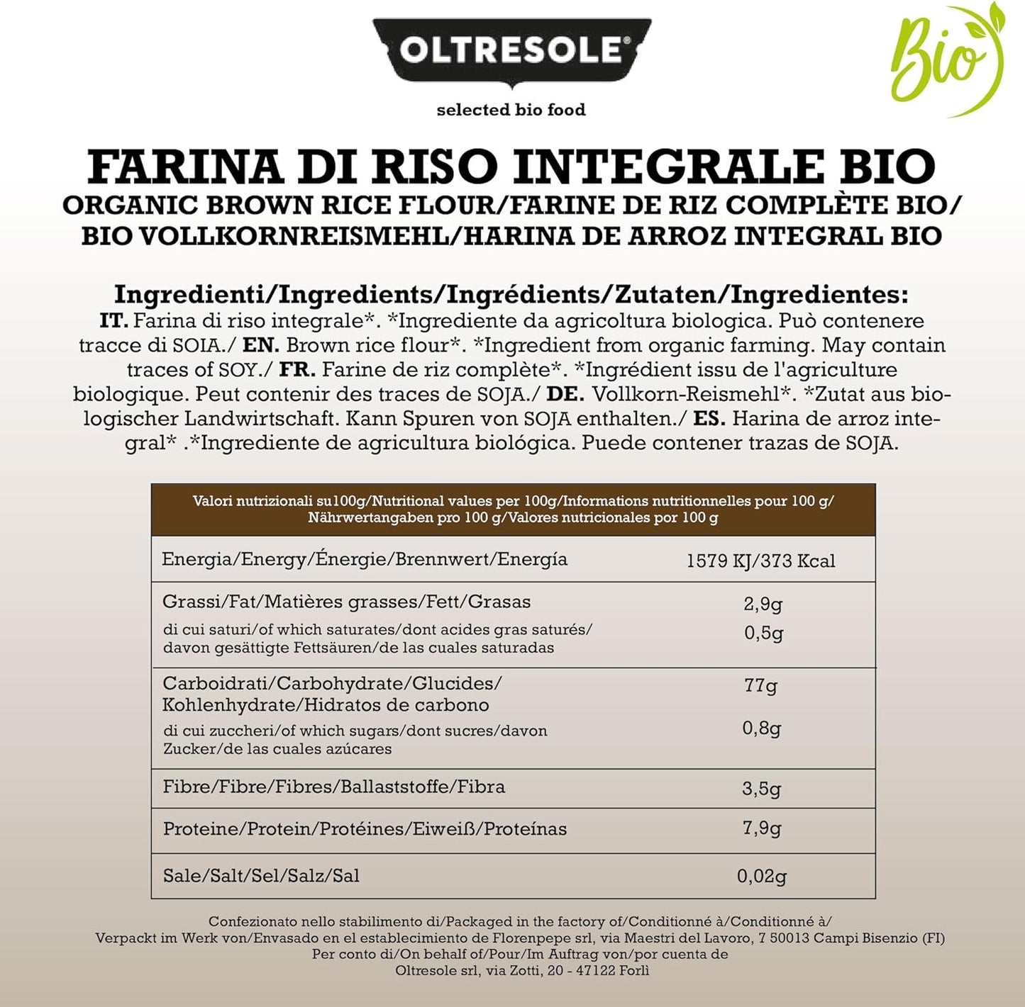 Oltresole, Farina Italiana di Riso Integrale Biologica 1 Kg, Farina Integrale Senza Glutine, 100% Made in Italy, Ideale per Dolci, Salati, Biscotti, Vegano e Celiaci