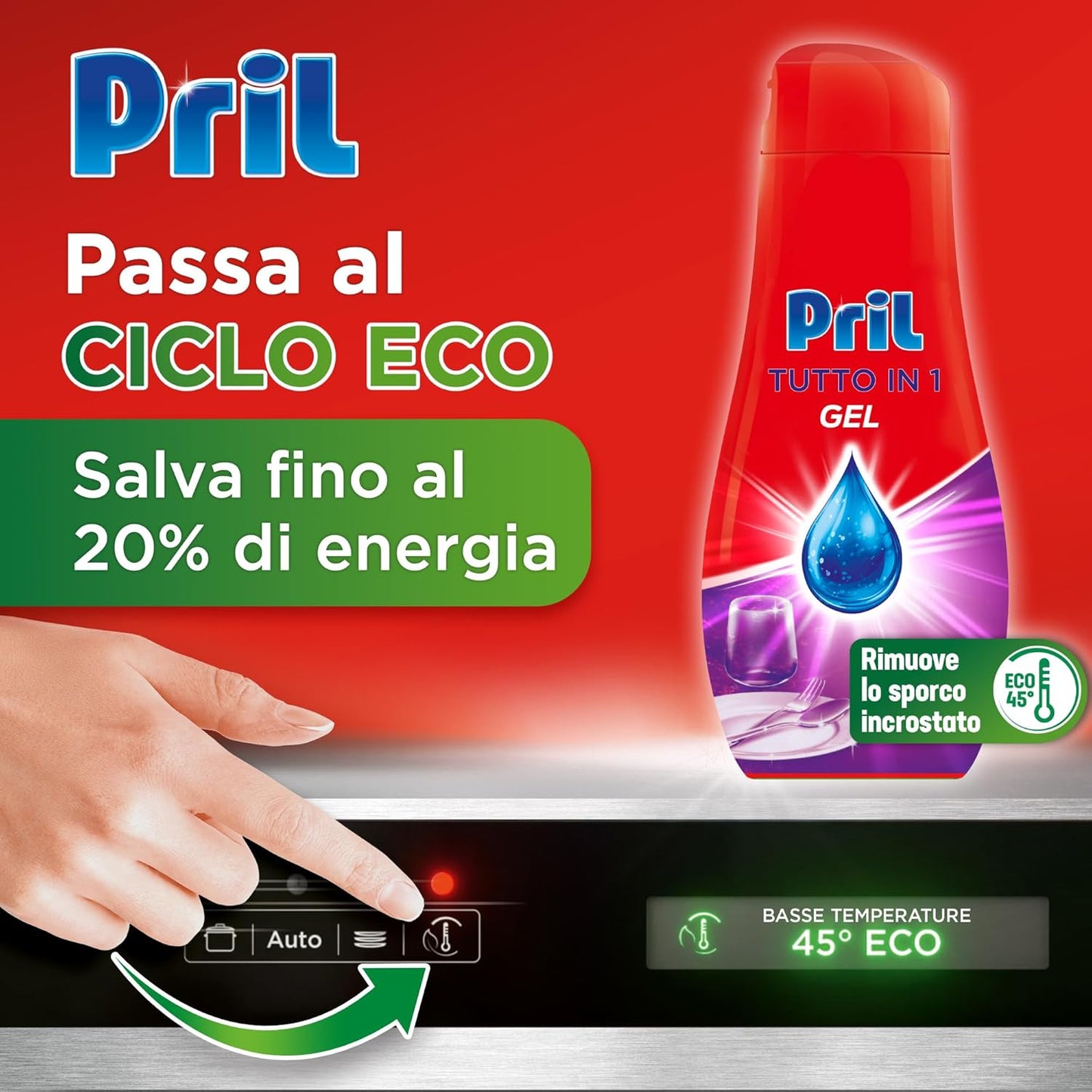 Pril Gel All in One Sciogli Grasso Detersivo Lavastoviglie Liquido Multi-Azione Sporco Difficile, Confezione da 35 lavaggi