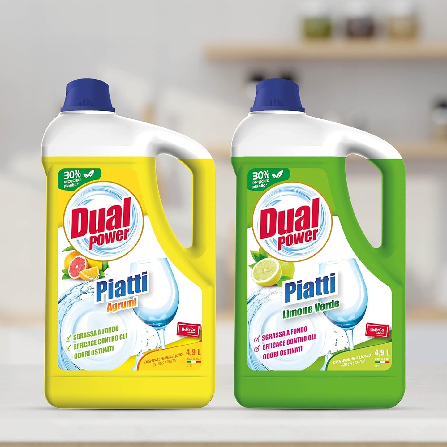 Dual Power Detergente HACCP per Lavaggio Manuale dei Piatti - Sgrassa a fondo, Fomato Professionale da 4,9 Litri - Limone Verde