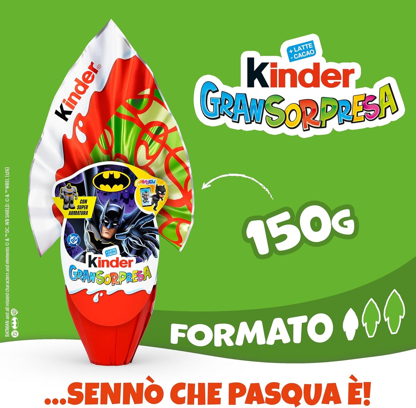 Kinder GranSorpresa Batman, Uovo di Pasqua Kinder 2026 di Finissimo Cioccolato al Latte con Sorpresa Batman, 150 g