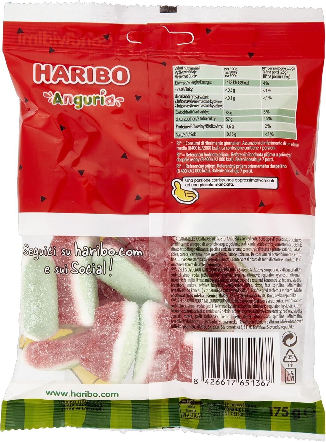 Haribo Anguria, Caramelle Gommose, Gusto Frutta, Ideali per Feste e Dolci Momenti di Relax - 175gr