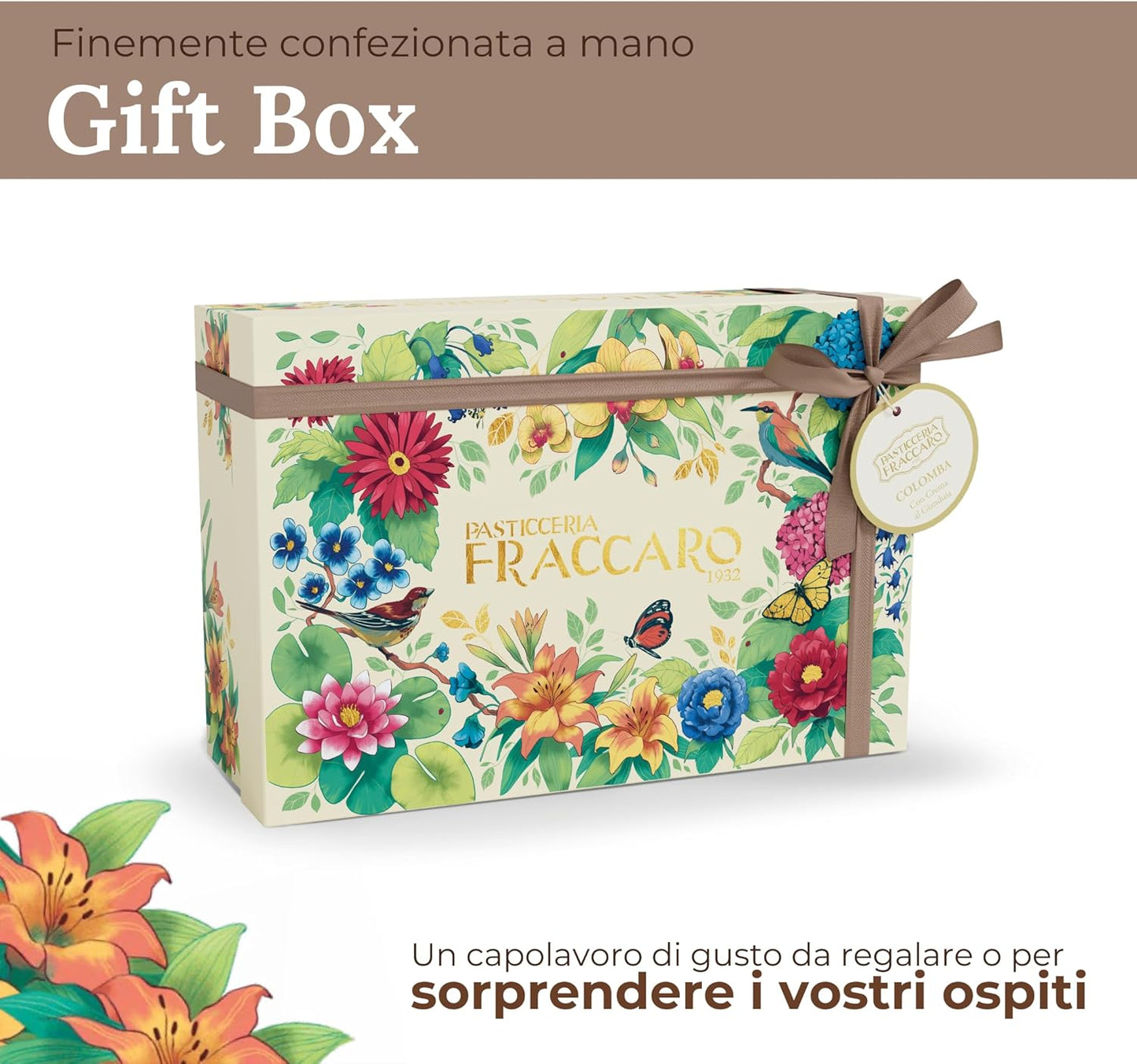 Colomba Artigianale alla Gianduia, 750 gr - Pasticceria Fraccaro 1932, Dolce Pasquale con Crema Gianduia e Glassa al Cioccolato, Senza Canditi, Lievitata Naturalmente, Linea Incarto Regalo