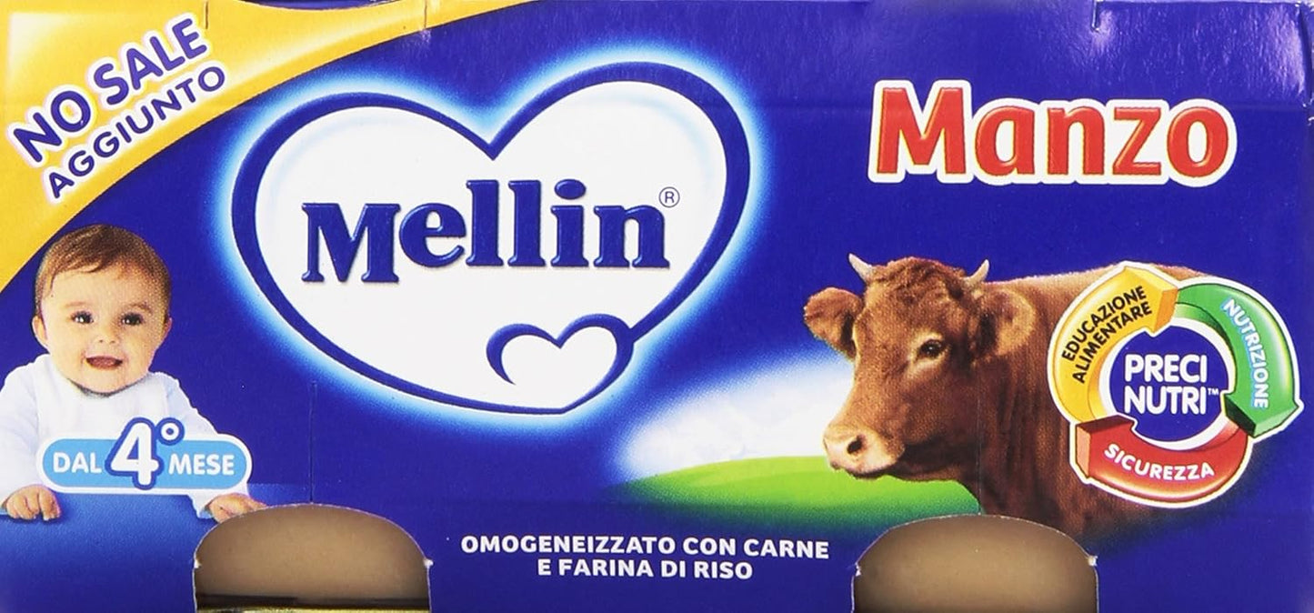 Mellin, Omogenizzato con Carne di Manzo e Farina di Riso, 2 x 80g