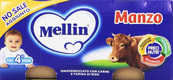 Mellin, Omogenizzato con Carne di Manzo e Farina di Riso, 2 x 80g