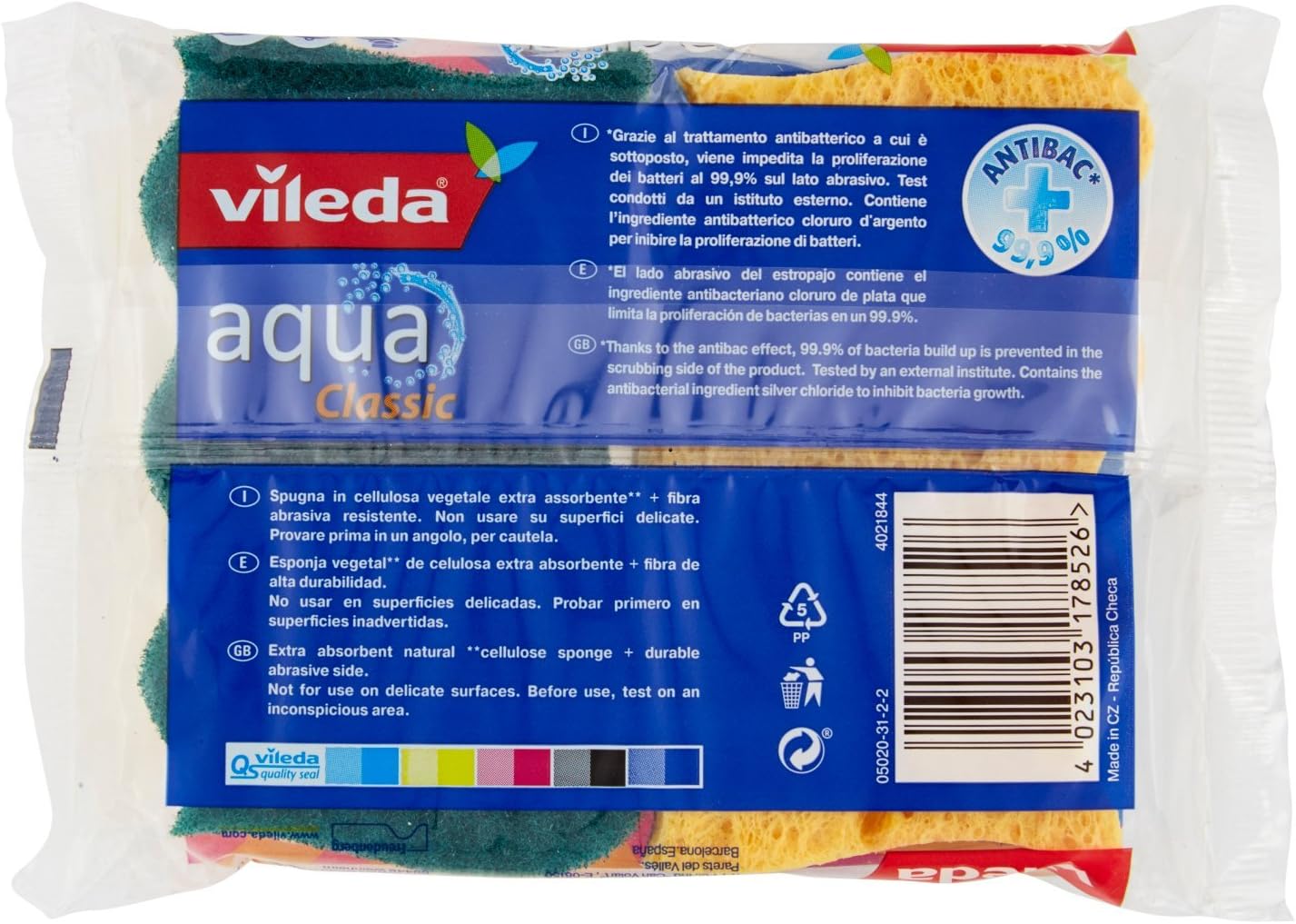 Vileda – Aqua Classic – Spugna Extra Assorbente – [Confezione da 3]