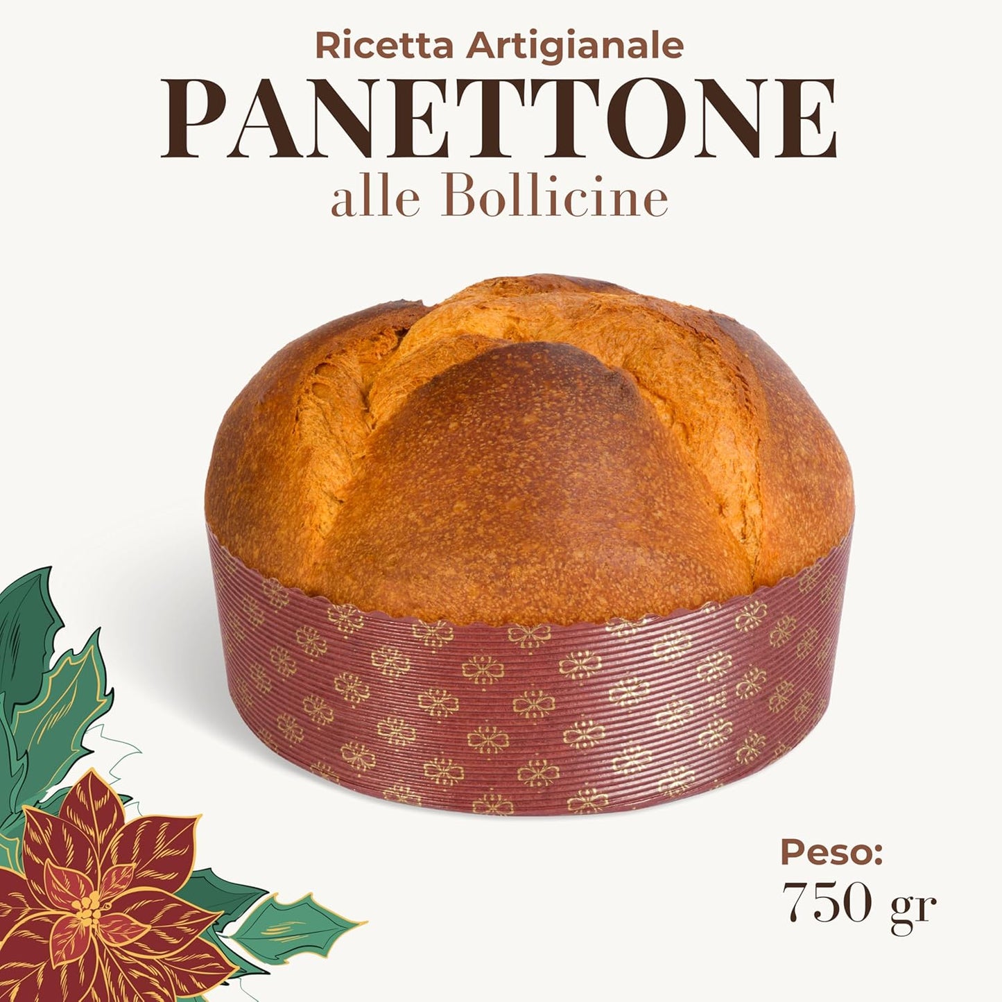 Panettone Artigianale alle Bollicine, 750 gr - Pasticceria Fraccaro 1932, Panettone Farcito con Crema Pasticcera arricchita di Prosecco DOCG - Gift Box