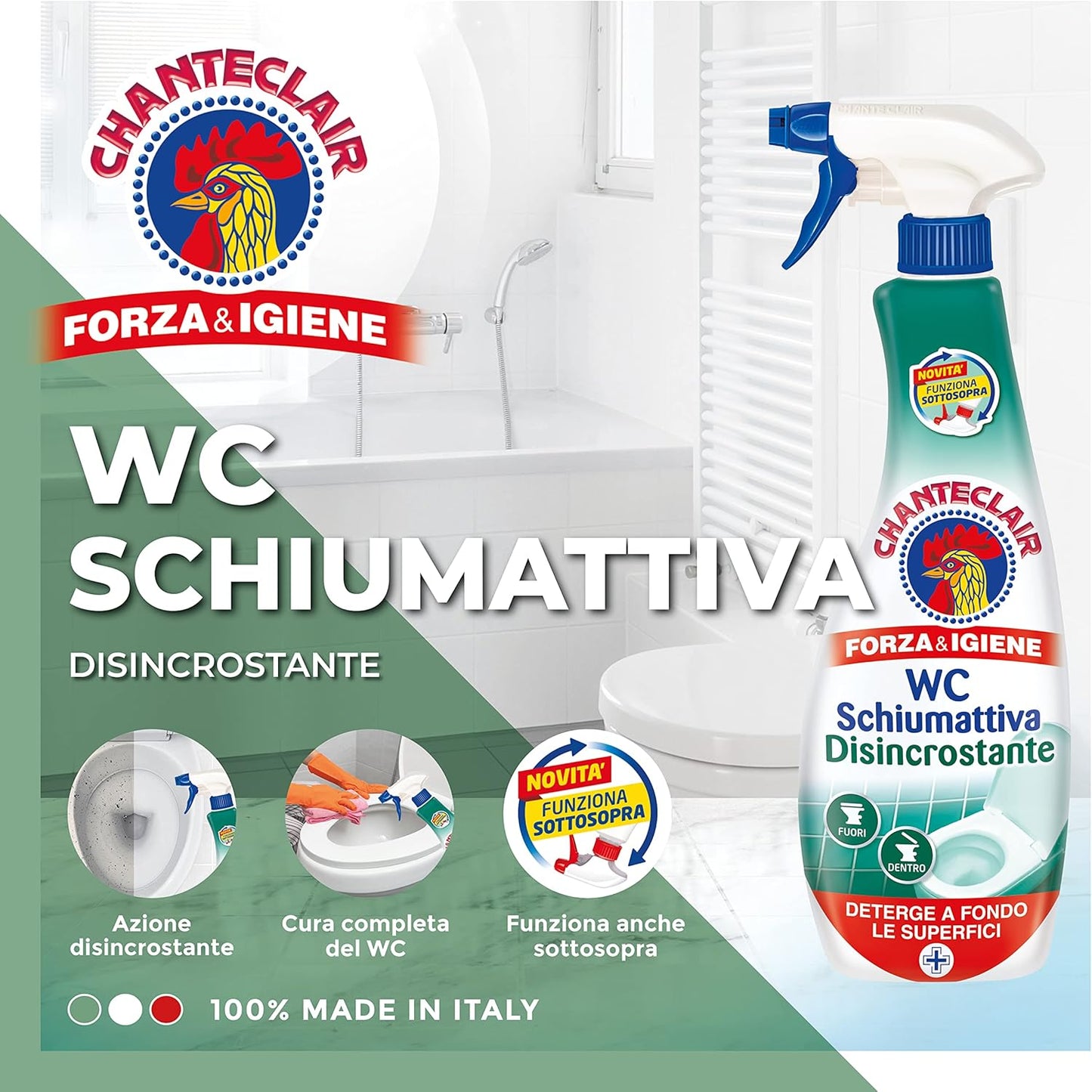 Chanteclair - WC Schiumattiva Disincrostante, Pulisce e Igienizza, Funziona anche Sottosopra, Forza&Igiene - 625 ml