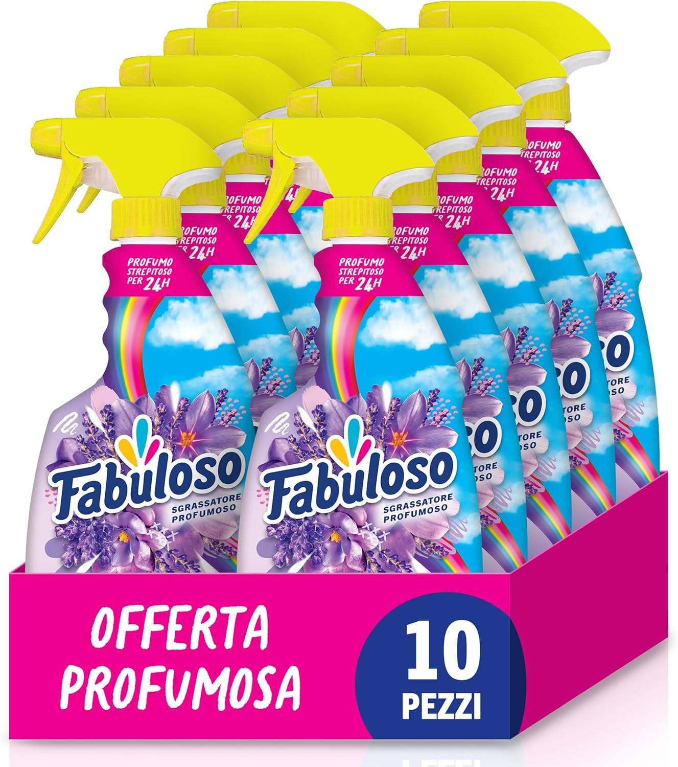 Fabuloso detersivo spray Sgrassatore Universale Freschezza Lavanda 10 x 600 ml I Azione antiodore I Nuova Formula I Ingredienti al 97% di origine naturale I Potere sgrassante al 100%