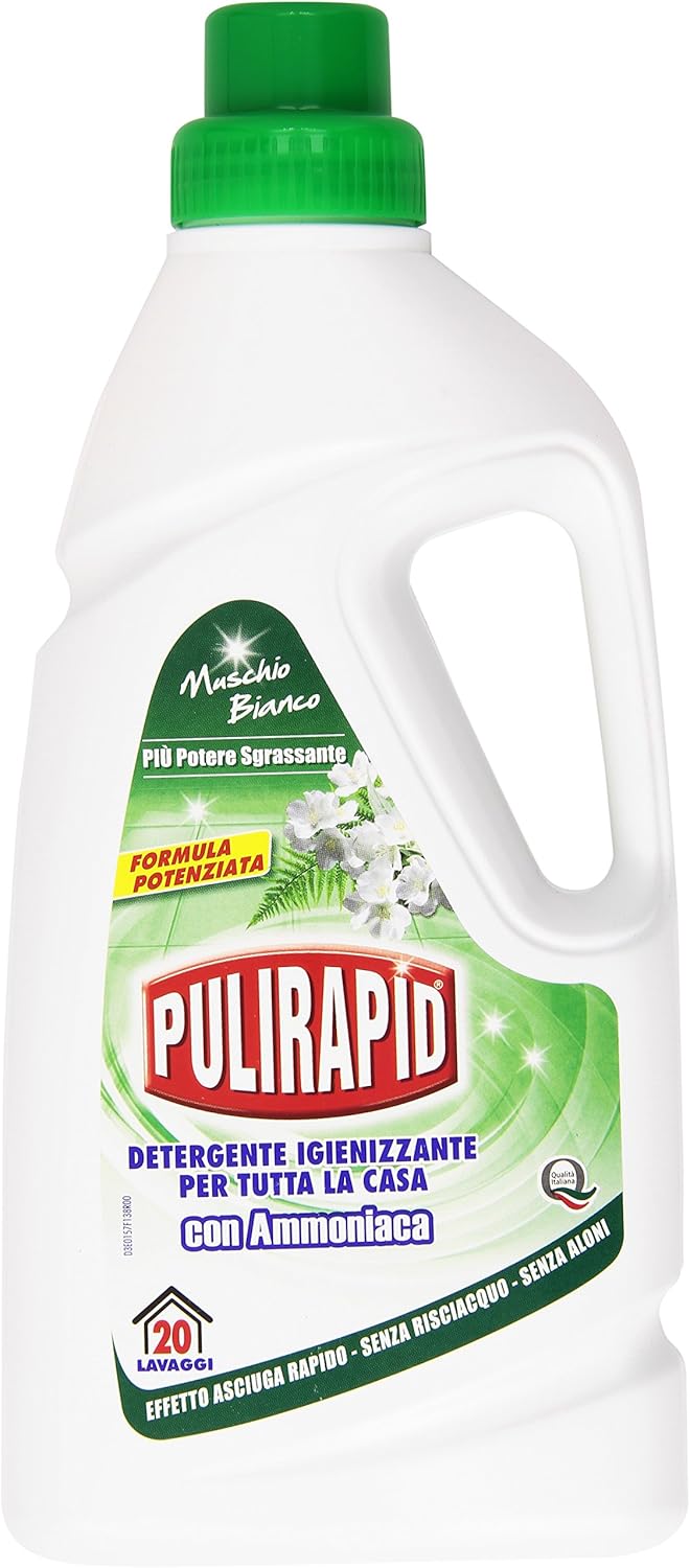 Pulirapid - Detergente Igienizzante , Per Tutta La Casa Con Ammoniaca, Profumo Di Muschio Bianco - 1000 Ml