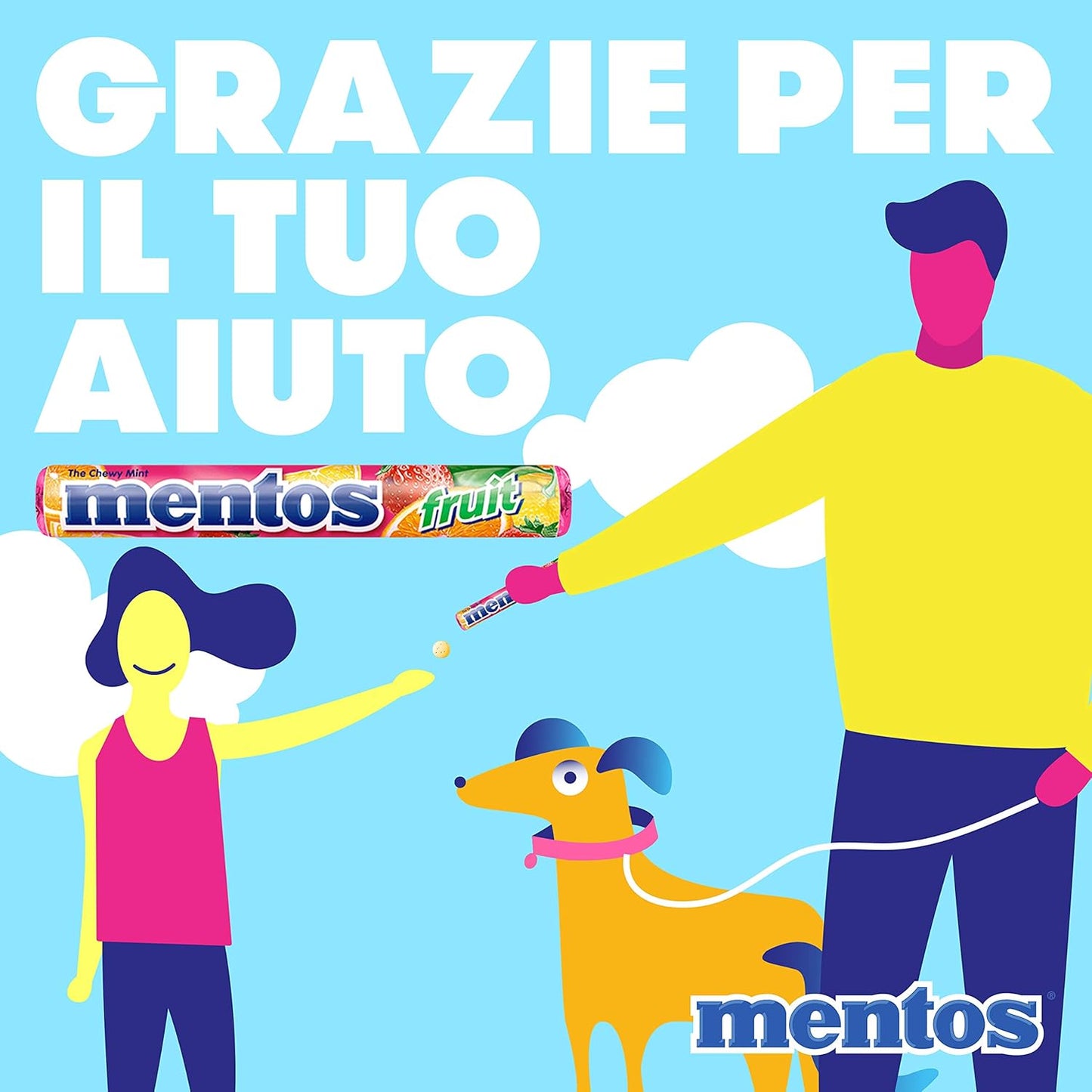 Mentos Fruit Roll, Caramelle Confettate, Gusto Arancia, Fragola, Limone, Confezione da 20 Roll Incartati Singolarmente, Formato Scorta Ideal da portare Sempre con Te o Ottimo per Compleanni e Feste