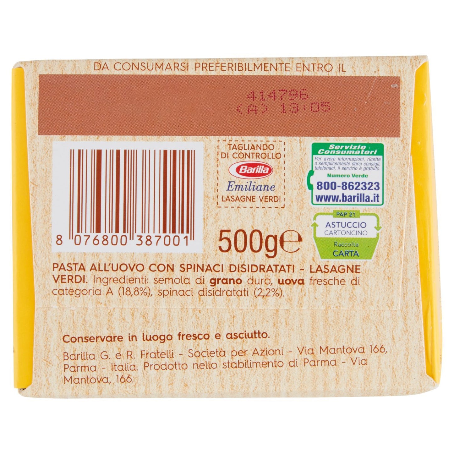 Emiliane Barilla, Lasagne Verdi n.200 - 5 pezzi da 500 g [2500 g]