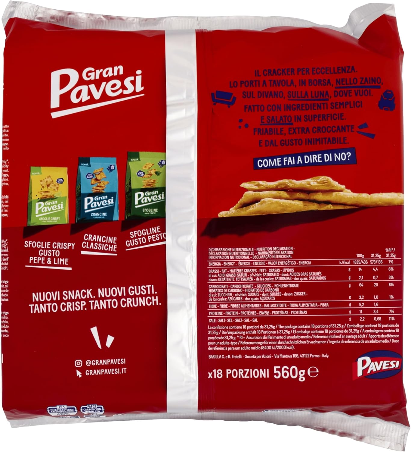 Gran Pavesi Cracker Salati I Classici, senza Olio di Palma, 18 Pacchetti, 560g