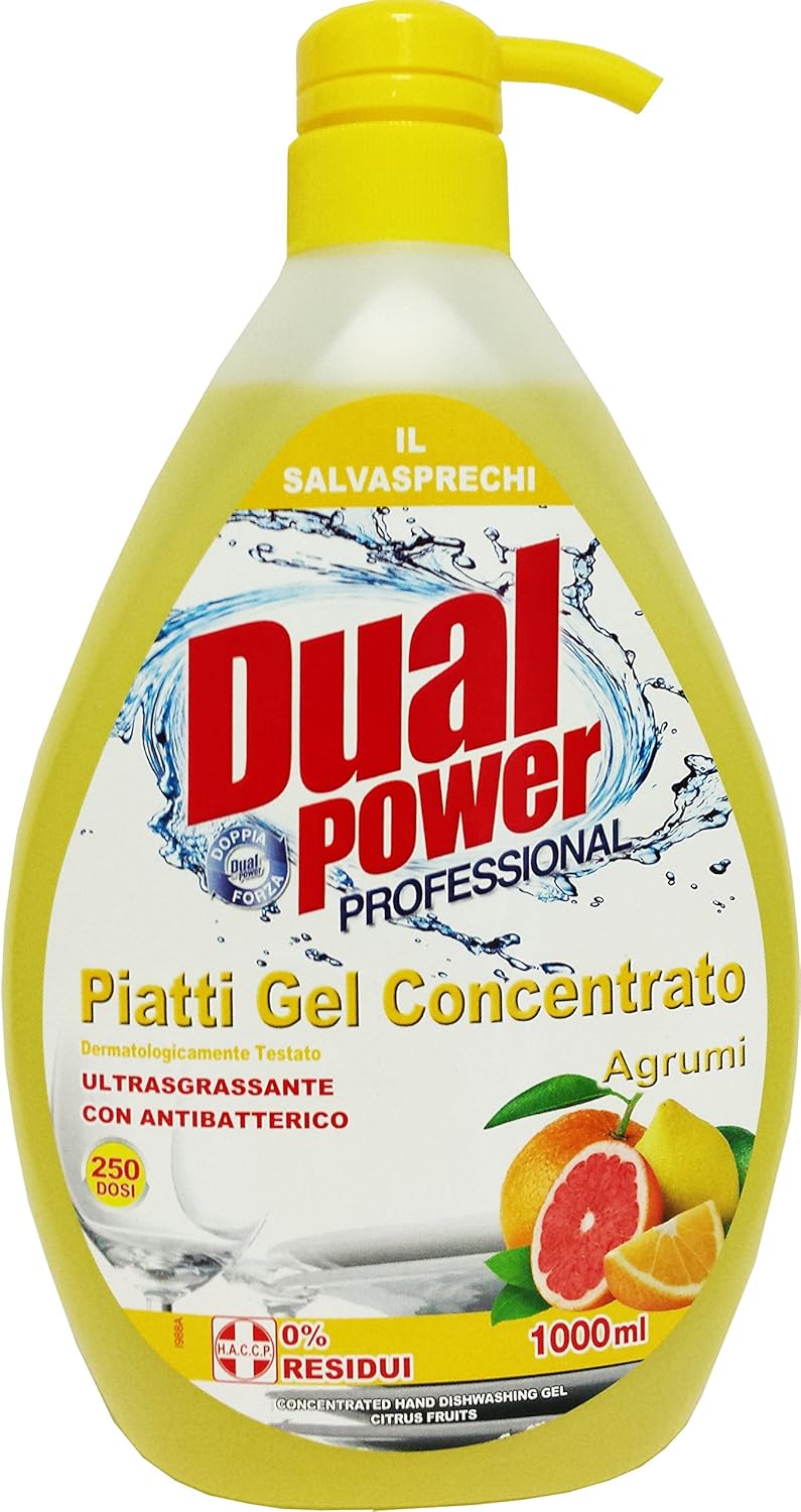 6 x DUAL POWER Piatti Gel Concentrato Agrumi Dispenser 1000 Ml