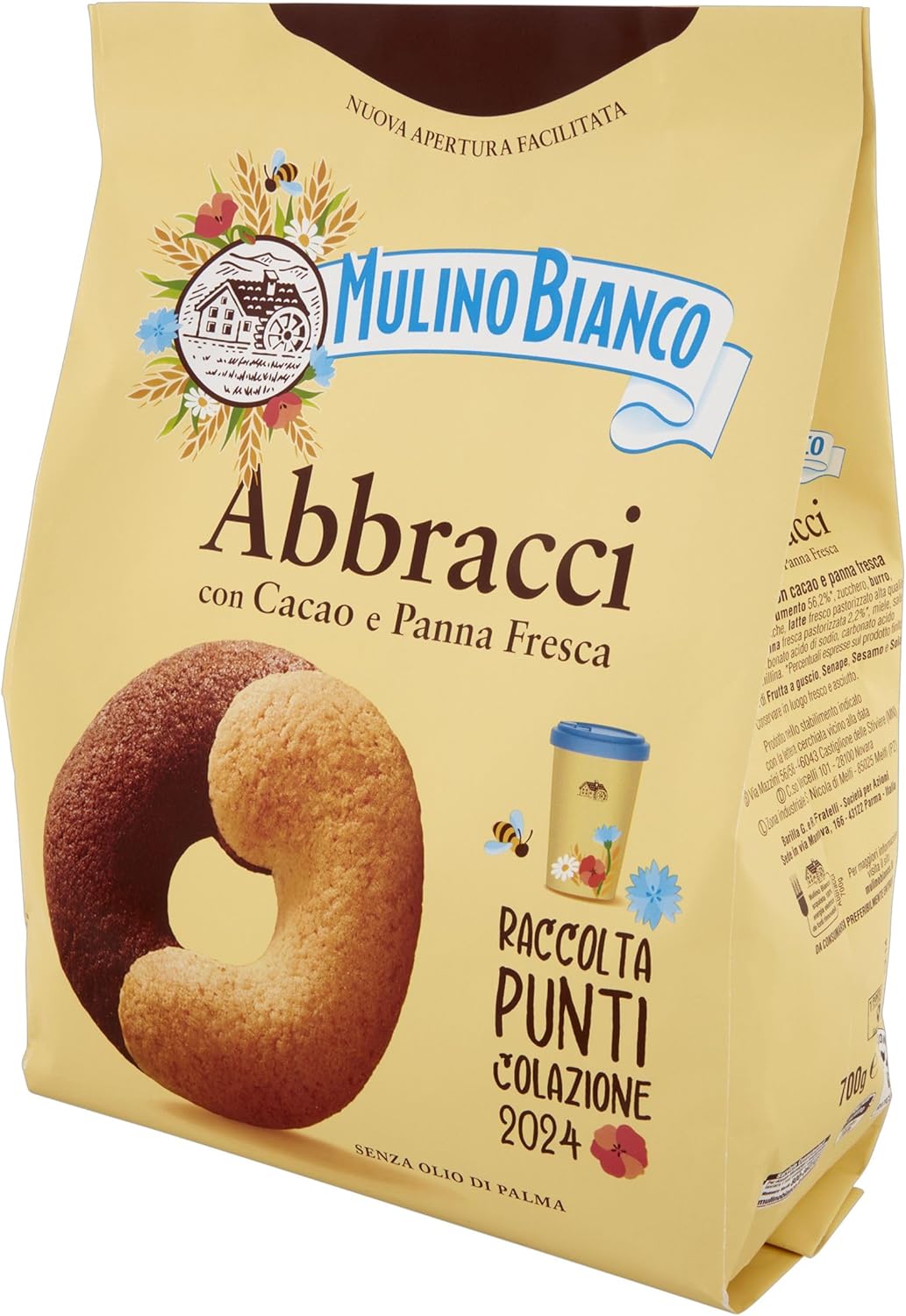 Mulino Bianco Biscotti Frollini Abbracci con Cacao e Panna Fresca, Senza Olio di Palma, Colazione Ricca di Gusto, 700 g