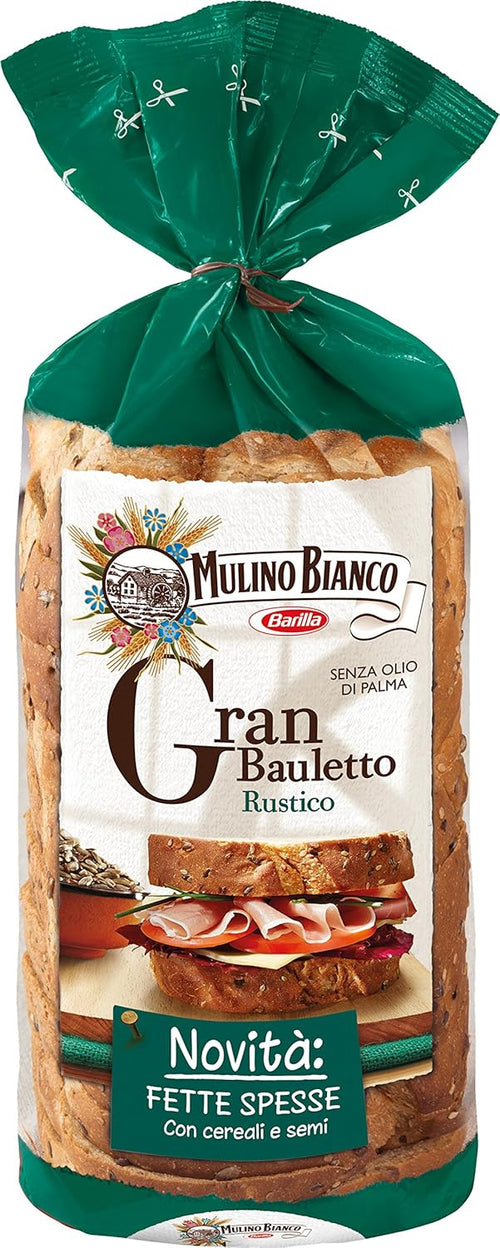Mulino Bianco Gran Bauletto Rustico con Farina di Segale, Semi di Girasole, Sesamo e Lino, Pane Gustoso e Ricco di Fibre, Ideale per Pausa o Spuntino, Senza Olio di Palma, 500 g