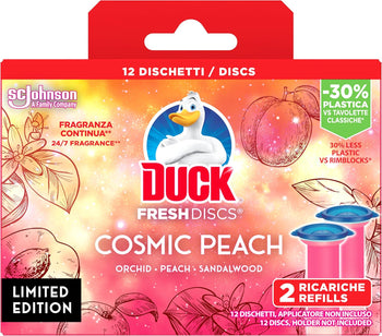 Duck Fresh Discs - 2 Ricariche da 6 Dischi Gel Igienizzanti WC, Fragranza Pesca e Orchidea, Confezione da 2 Applicatori e 12 dischetti