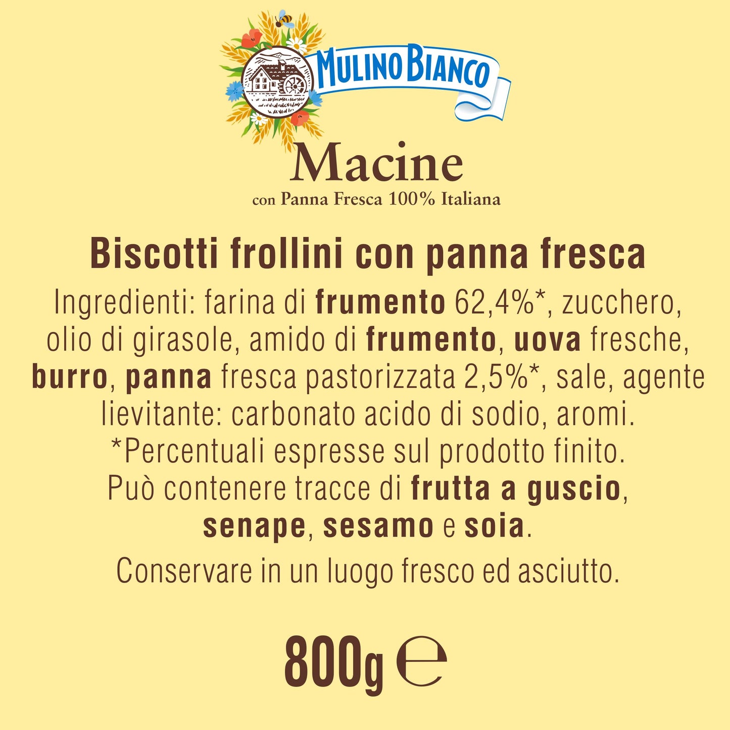 Mulino Bianco Biscotti Frollini Macine con Panna Fresca, Colazione Ricca di Gusto, 800g (Confezione da 3)